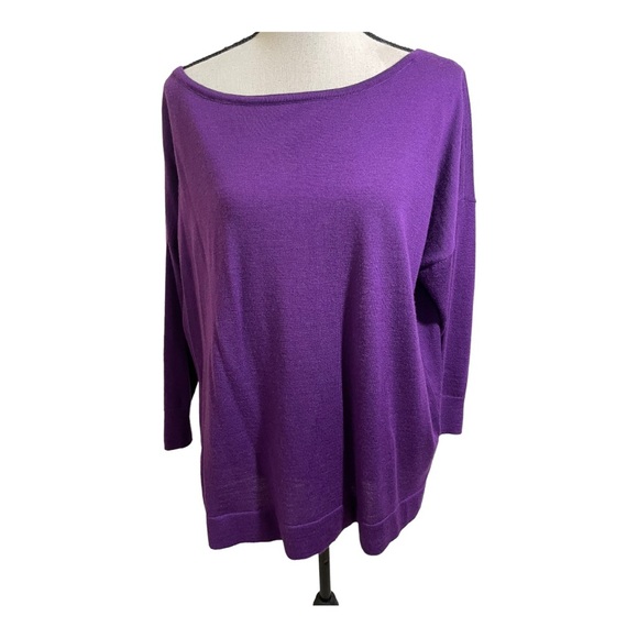 White House black market womens wool sweater. Large purple round neckline - Picture 3 of 11